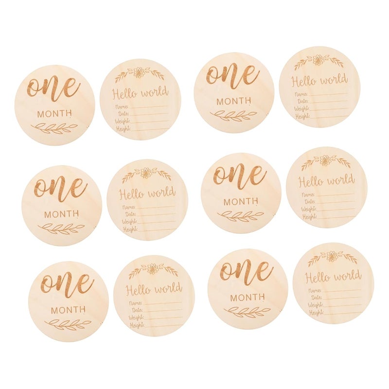 12Pcs Wooden Baby Growth Tracker Discs Double Sided Monthly Milestone Photo Cards Photography Props - Image 1